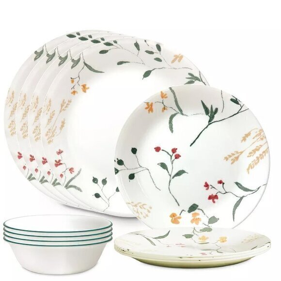 Corelle Vitrelle Signature Wildflower Scatter 12-Piece Dinnerware Set